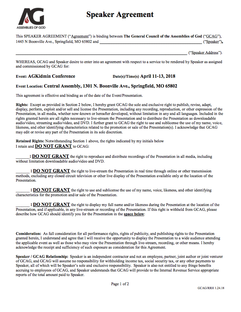 Speakers Contract Template Speakers Contract Template